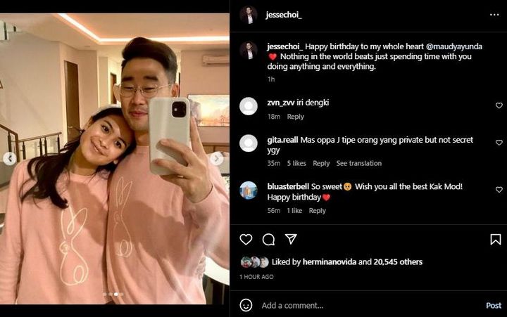 Jesse Choi Beri Ucapan Manis ke Maudy Ayunda