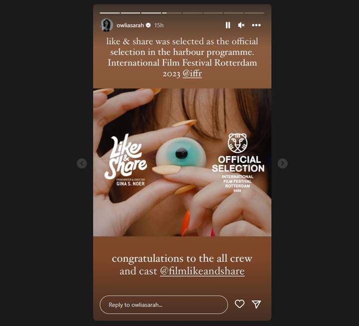 Aulia Sarah Bereaksi Usai Film \'Like & Share\' Terpilih sebagai Official Selection di IFFR 2023