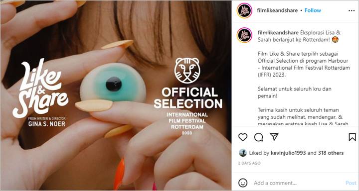 Aulia Sarah Bereaksi Usai Film \'Like & Share\' Terpilih sebagai Official Selection di IFFR 2023