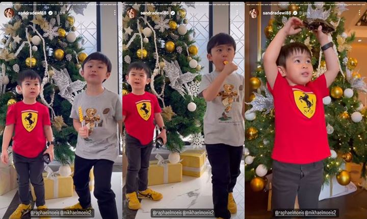Sandra Dewi Bagikan Ucapan Natal Gemas dari Kedua Buah Hati