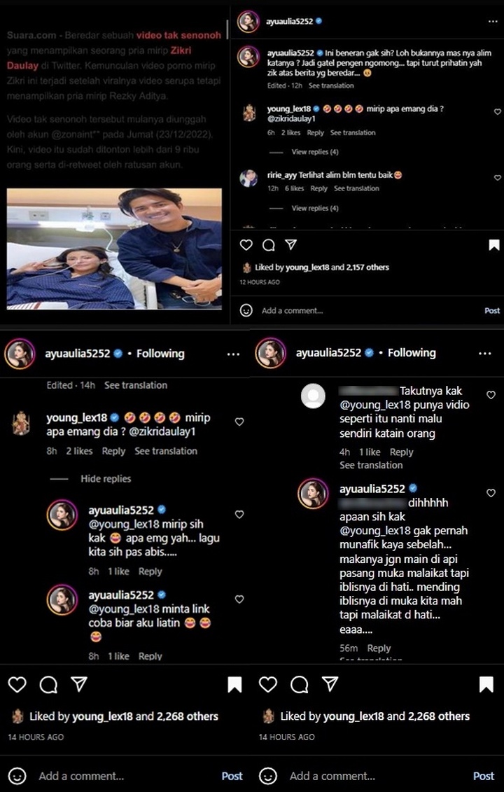 Zikri Daulay Ikut Terseret Isu Video Mesum, Ayu Aulia Beri Sindiran Menohok