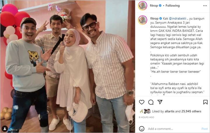 Tulis Doa Kesembuhan, Fitri Tropica Bayangkan Momen Omeli Indra Bekti Lagi