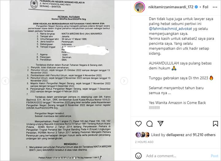 Baru Bebas, Nikita Mirzani Sesumbar Bakal Buat Gebrakan di 2023