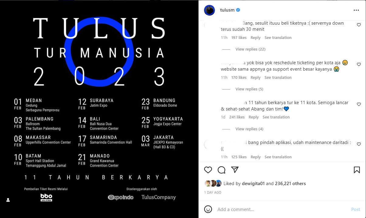 Tulus Post Jadwal Konser Malah Banjir Keluhan dari Fans