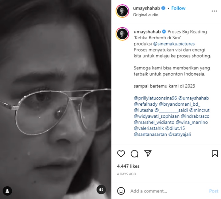 Video Prilly Latuconsina Nangis Dibagikan Sutradara, Netizen Merinding