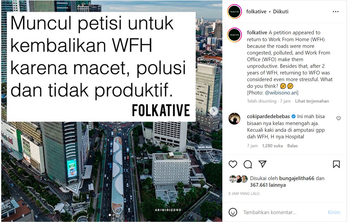 Coki Pardede Tanggapi Sinis Petisi Kembali WFH karena Macet
