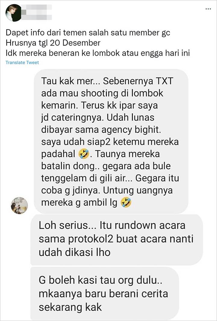 penggemar menyebutkan TXT hampir ke Lombok