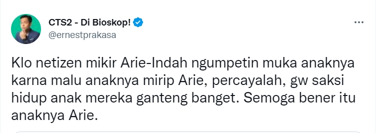 Ernest Prakasa Spill Paras Anak Arie Kriting usai Dituding Negatif