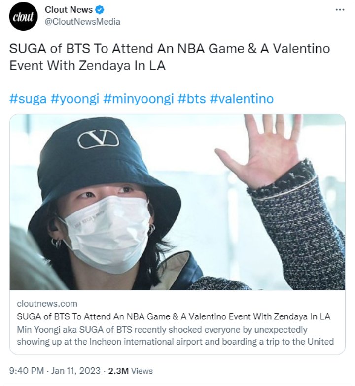 Simpang Siur Jadwal Suga BTS di AS, Nama Zendaya Terseret