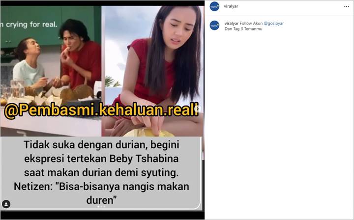 Totalitas Demi Peran, Beby Tsabina Sampai Nangis Saat Jajal Makan Durian
