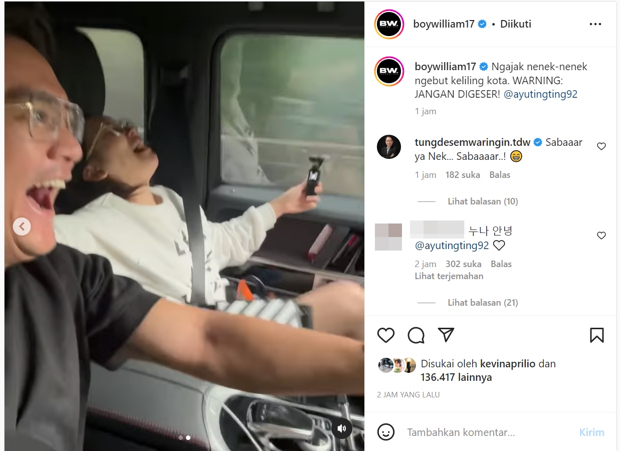 Aksi Kocak Ayu Ting Ting Jambak Rambut Boy William Saat Diajak Ngebut Tuai Sorotan