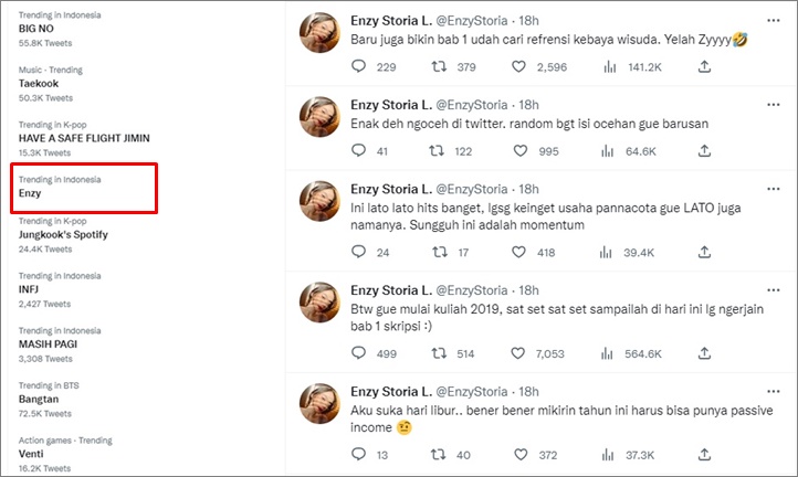 Pejuang Skripsi, Enzy Storia Mendadak Trending Gegara Ocehan Receh
