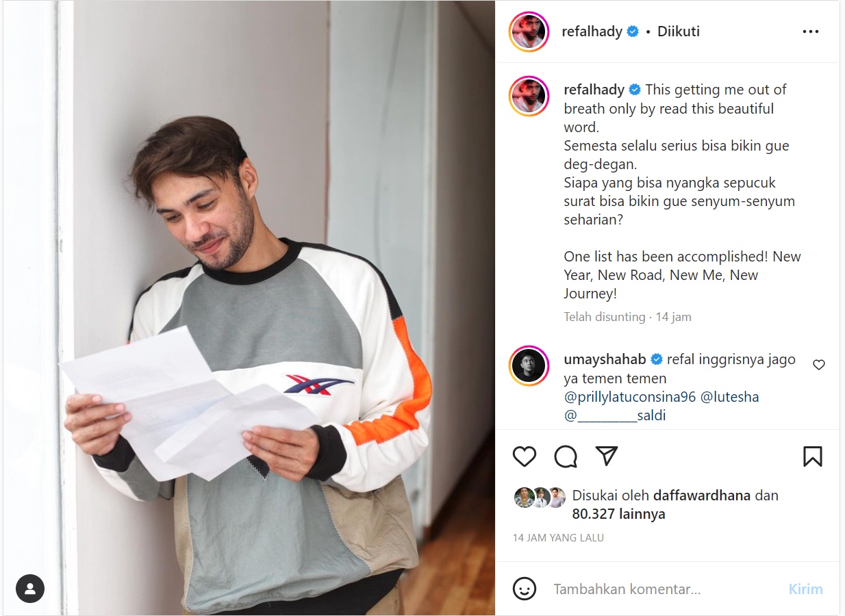 Refal Hady Bikin Caption Bahasa Inggris, Umay Shahab Beri Komentar Menggelitik