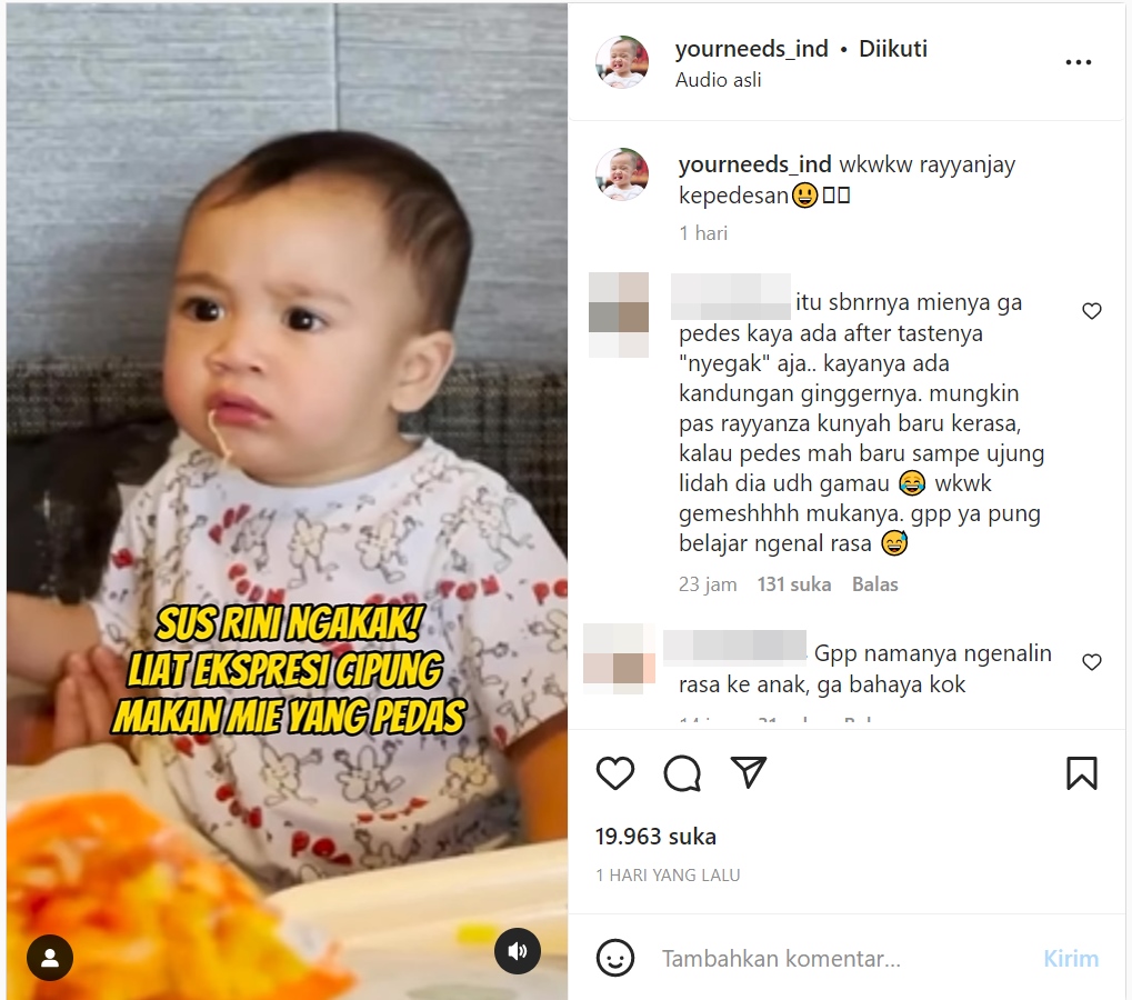 Ekspresi Rayyanza Kepedasan Makan Mie Bikin Sus Rini Ngakak