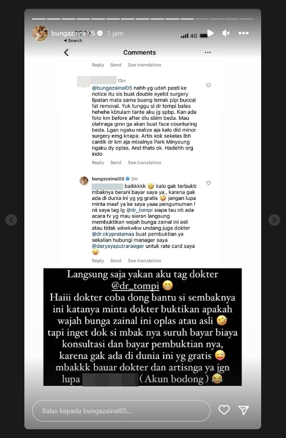 Dituding Oplas, Bunga Zainal Gercep Tag Akun IG Tompi