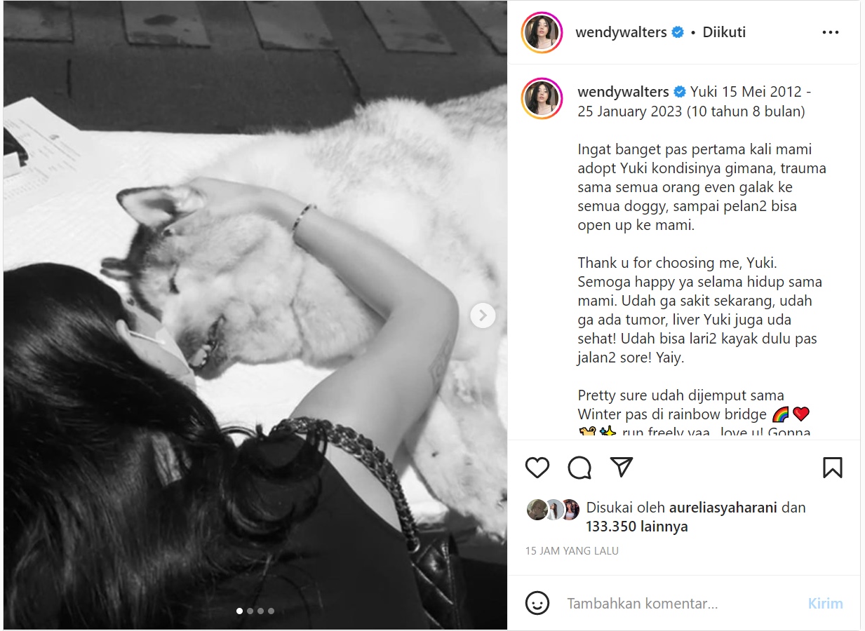 Anjing Kedua Meninggal, Wendy Walters Kenang Pertemuan Pertama Tuai Sedih