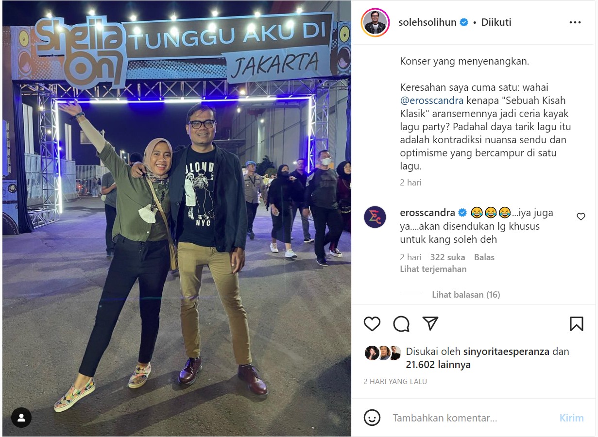 Soleh Solihun Kritik Lagu di Konser Sheila On 7, Eross: Iya Juga Ya