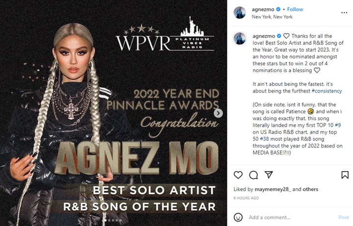 Kalahkan Justin Bieber Hingga Dua Lipa, Agnez Mo Boyong 2 Piala di Pinnacle Awards