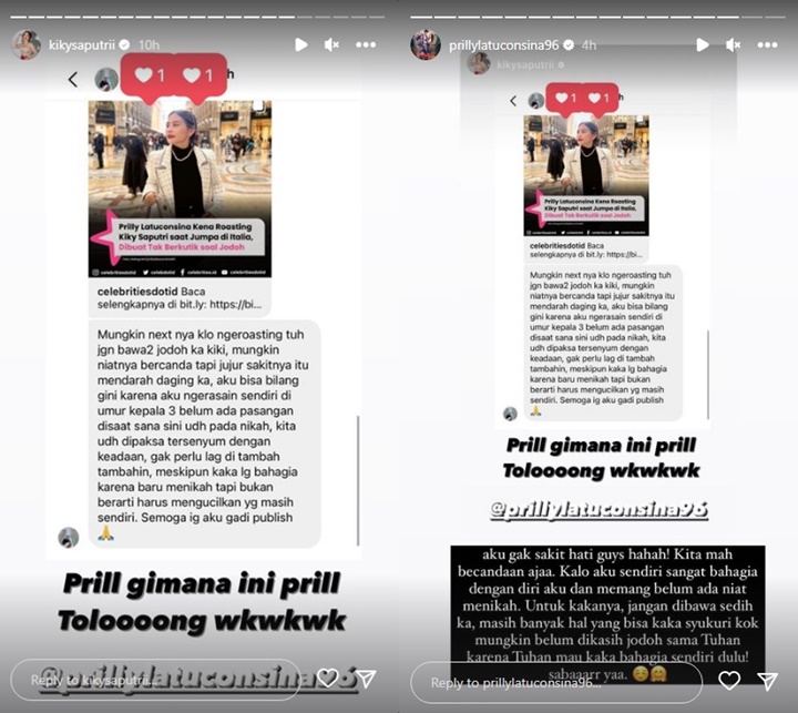 Prilly Latuconsina Dikasihani Karena Guyonan Menohok Kiky Saputri