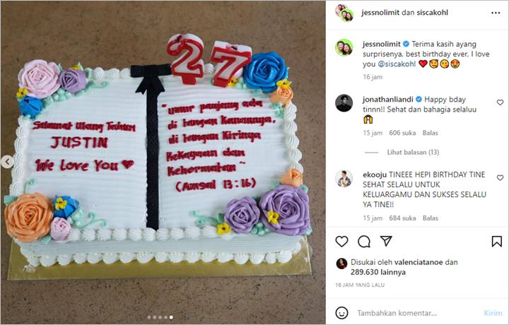 Ucapan Cinta Sisca Kohl di Kue Ultah Jess No Limit Picu Rasa Penasaran