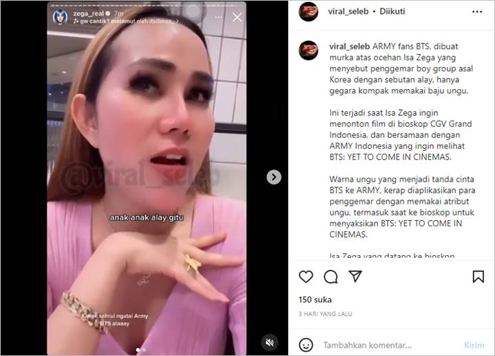 Jleb, Vicky Shu Bela Fans BTS yang Diledek Isa Zega Alay Gara-gara Kompakan Pakai Baju Ungu