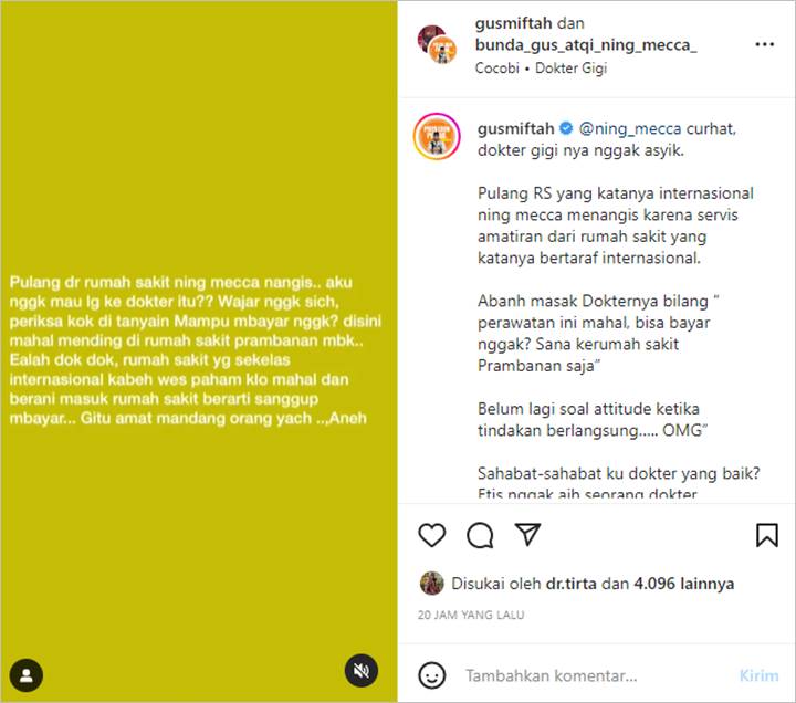 Gus Miftah Curhat Putrinya Dibuat Nangis Oknum Dokter Gigi, Diremehkan Tak Bisa Bayar Perawatan Mahal