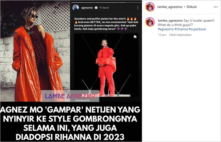Agnez Mo Sentil Netizen Indonesia Saat Komentari Outfit Serba Merah Rihanna di Super Bowl 2023