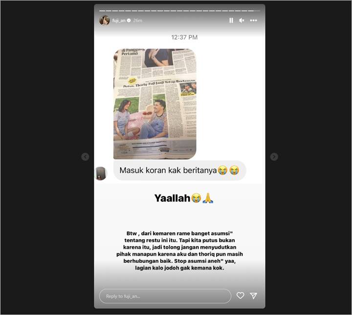 Fuji An Bantah Putus dari Thariq Halilintar Karena Restu, Sisipkan Harapan Positif