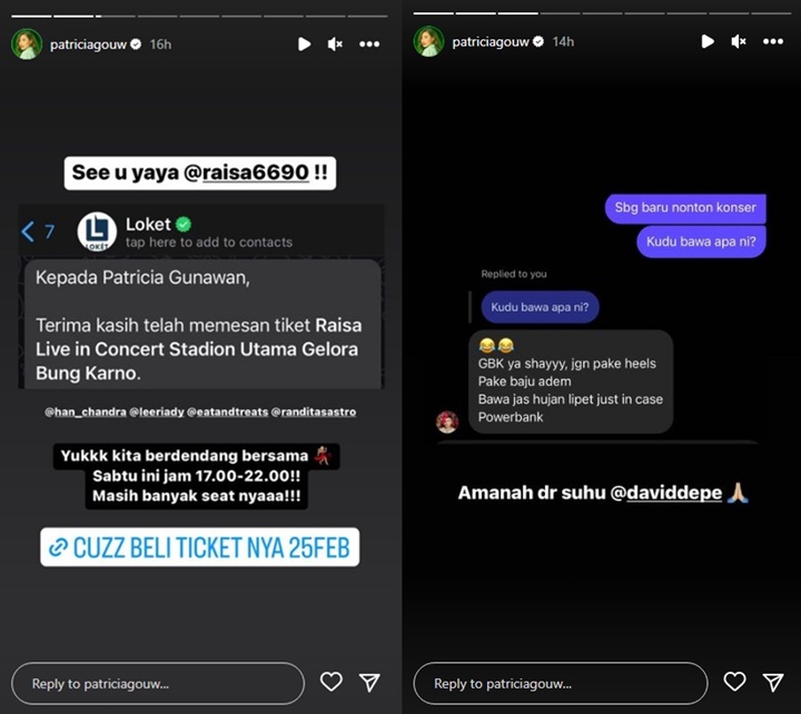 Newbie, Patricia Gouw Dapat Amanah Sebelum Nonton Konser Raisa