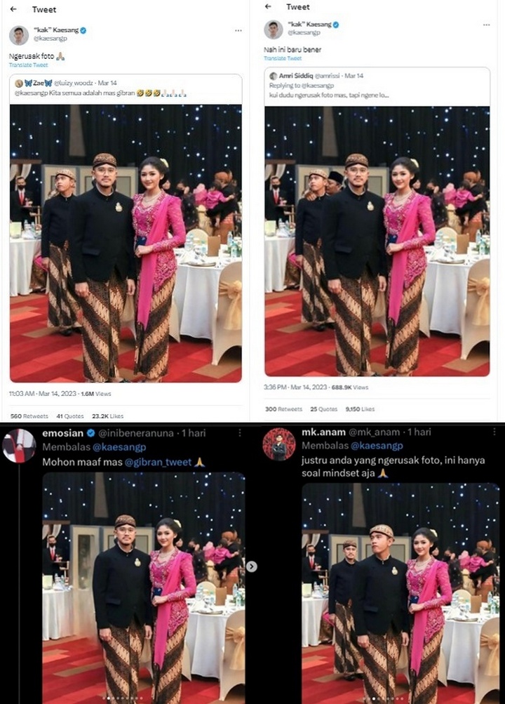 Photobomb Gibran di Potret Mesra Kaesang Pangarep dan Erina Gudono