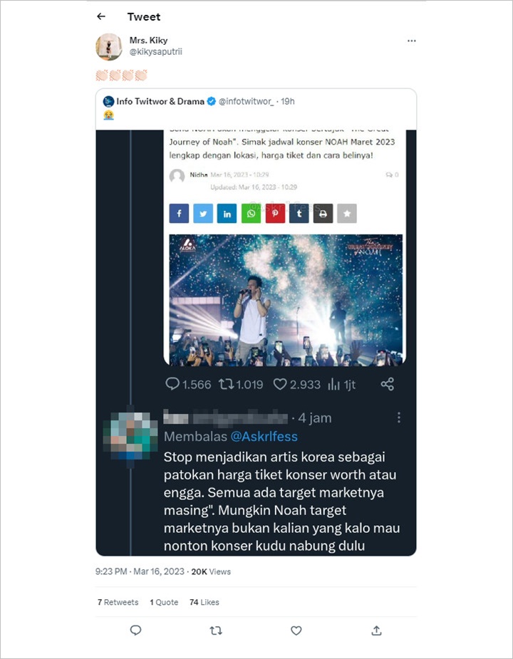 Kiky Saputri Bela NOAH yang Dikritik Soal Harga Tiket Konser Lebih Mahal dari BLACKPINK
