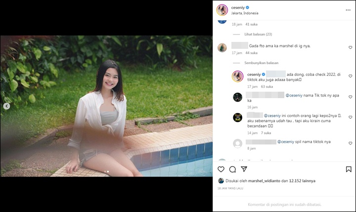 Reaksi Cesen eks JKT48 Usai Disentil Tak Pernah Pajang Foto Bareng Marshel Widianto