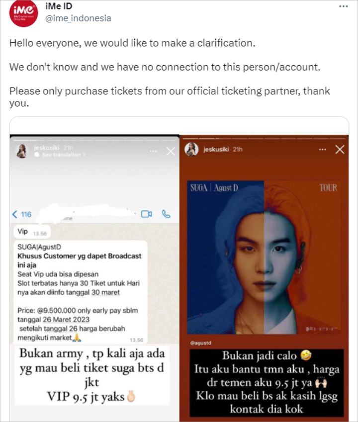 Tiket VIP Konser Suga BTS di Indonesia Dijual Hingga 9,5 Juta, Promotor Buka Suara