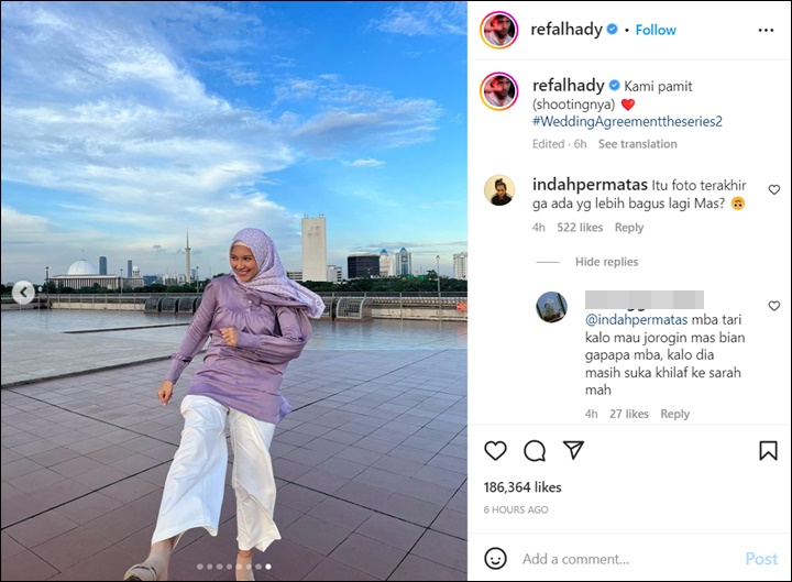Refal Hady Pajang Foto Indah Permatasari Malah Berujung Protes