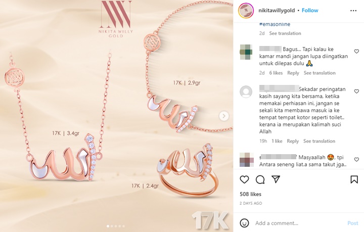 Nikita Willy Tuai Peringatan Terkait Desain Terbaru Perhiasan dengan Lafadz \'Allah\'