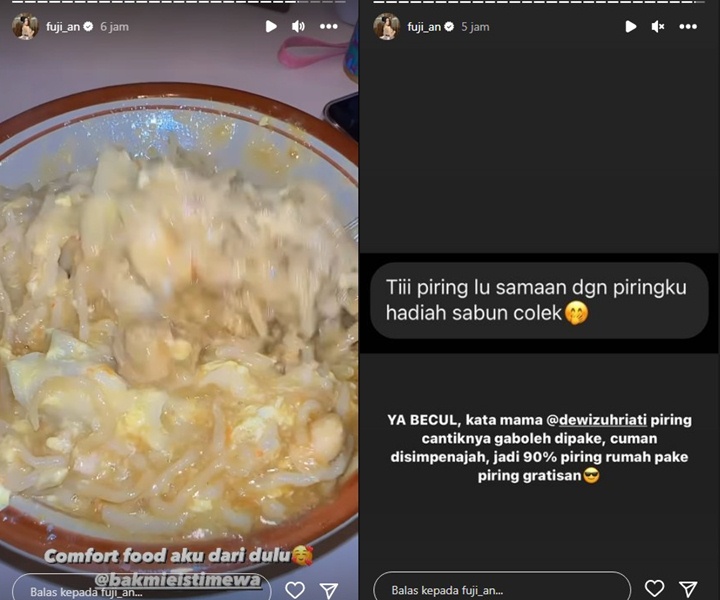 Tajir Melintir, Fuji An Terciduk Pakai Piring Gratisan Hadiah Sabun