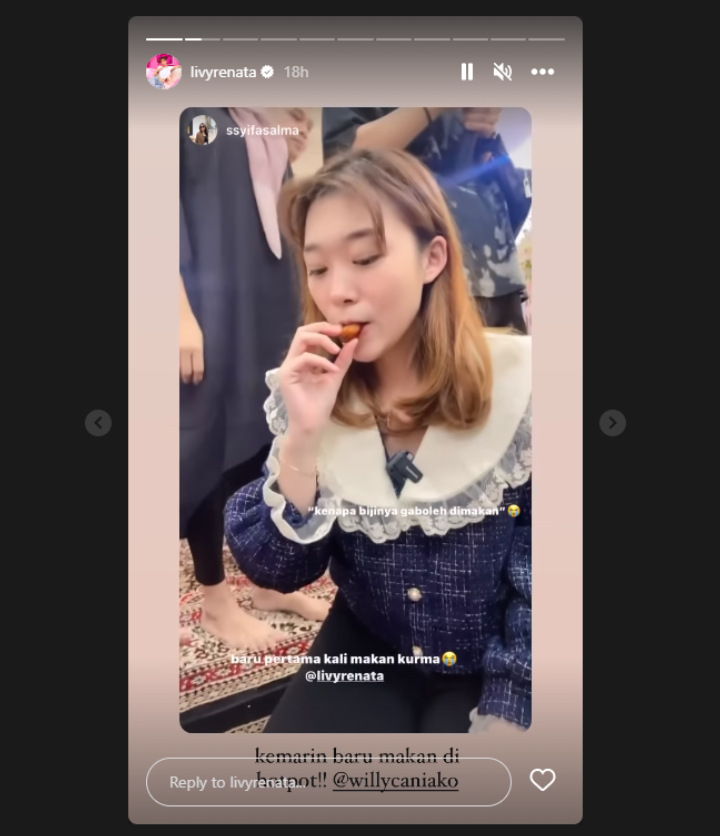 Reaksi Livy Renata Saat Pertama Kali Coba Kurma Jadi Sorotan