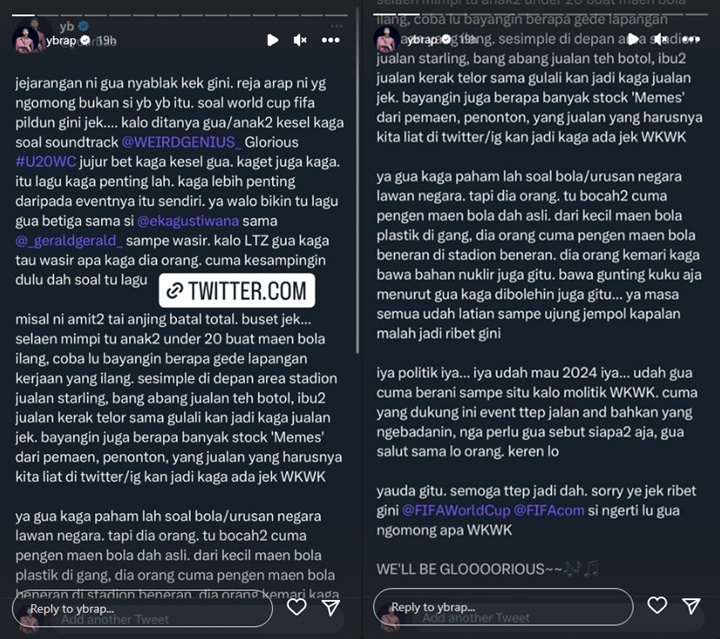 Reza Arap Dituding Jual Narasi Kemiskinan Usai Soroti Indoneisa Batal Jadi Tuan Rumah Pildun U-20