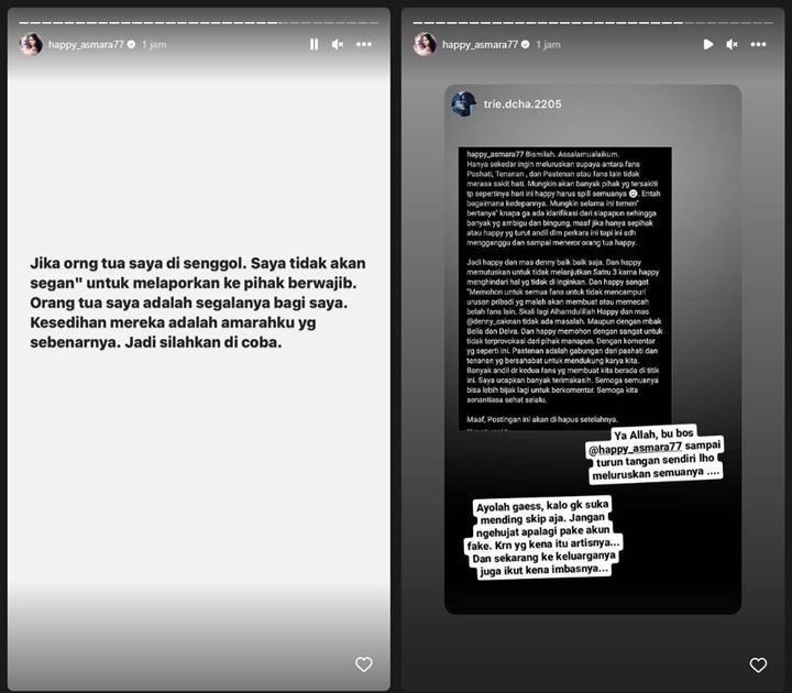 Ortu Diteror, Happy Asmara Ancam Laporkan ke Pihak Berwajib