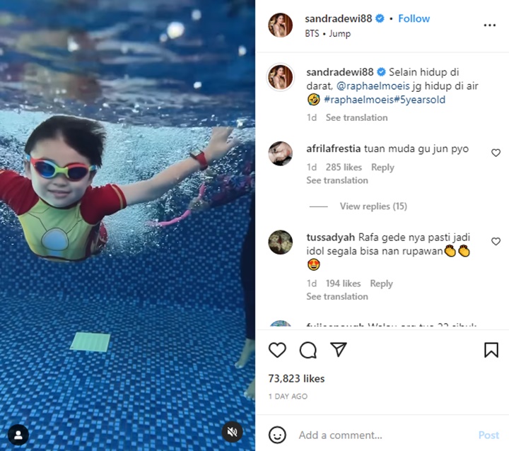 Pamerkan Skill Dewa Raphael Moeis Saat Renang, Sandra Dewi: Dia Hidup di Air