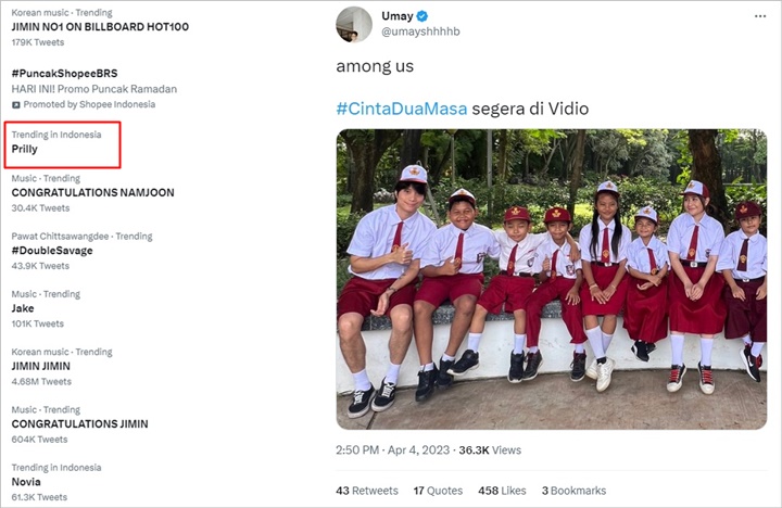 Trending, Prilly Latuconsina Kejutkan Warga Twitter Gegara Jadi Anak SD Bareng Dikta