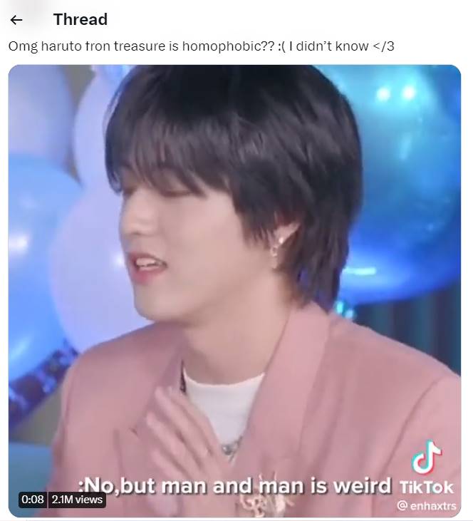 Haruto TREASURE disebut homophobic oleh netizen