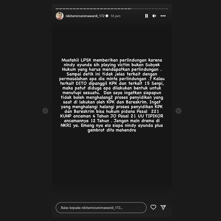 Sebut Nindy Ayunda Mustahil Dapat Perlindungan dari LPSK, Nikita Mirzani Paparkan Alasannya