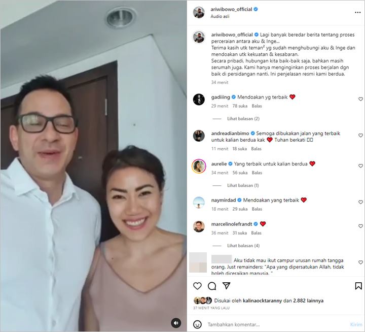 Ari Wibowo Perdana Muncul Bareng Inge Anugrah Usai Gugat Cerai, Ungkap Masih Serumah