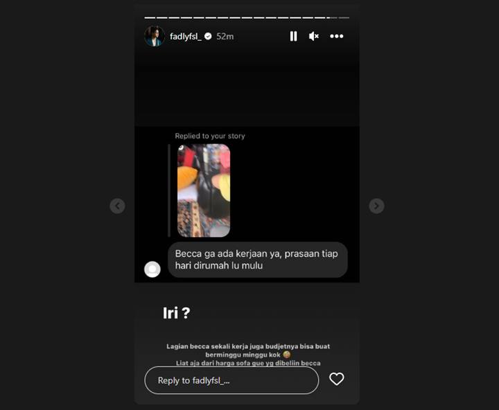Balasan Savage Fadly Faisal Usai Rebecca Klopper Diejek Tak Ada Kerjaan
