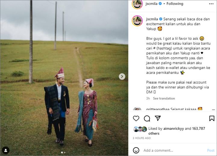 Minta Dicarikan Hashtag Pernikahan Menarik, Jessica Mila Iming-imingi Hadiah Undangan