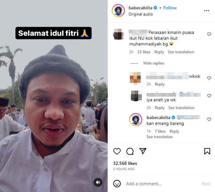 Babe Cabita Dinyinyiri Gegara Rayakan Lebaran Tak Ikut Pemerintah, Jawabannya Telak