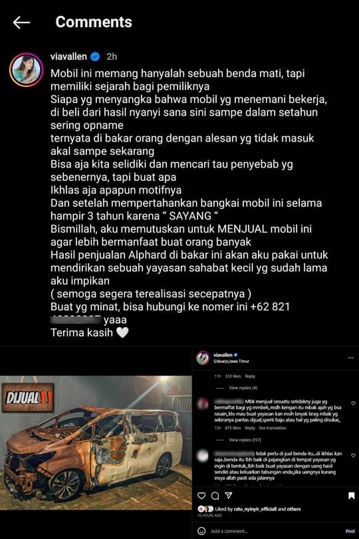 Via Vallen Jual Bangkai Mobil Bekas Kebakaran