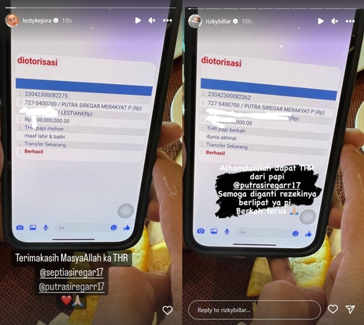 Lesti Kejora dan Rizky Billar Kompak Pamer Dapat THR 3 Digit dari Crazy Rich