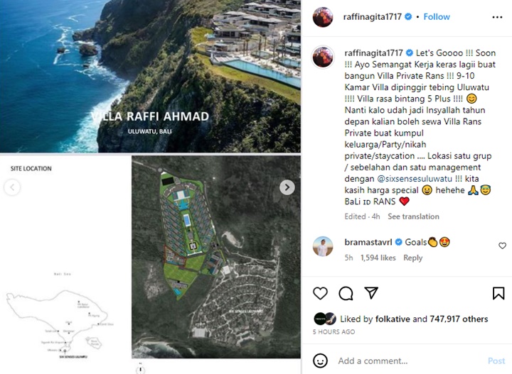 Raffi Ahmad Bangun Vila Mewah di Atas Tebing Bali, Diprediksi Rampung Tahun Depan
